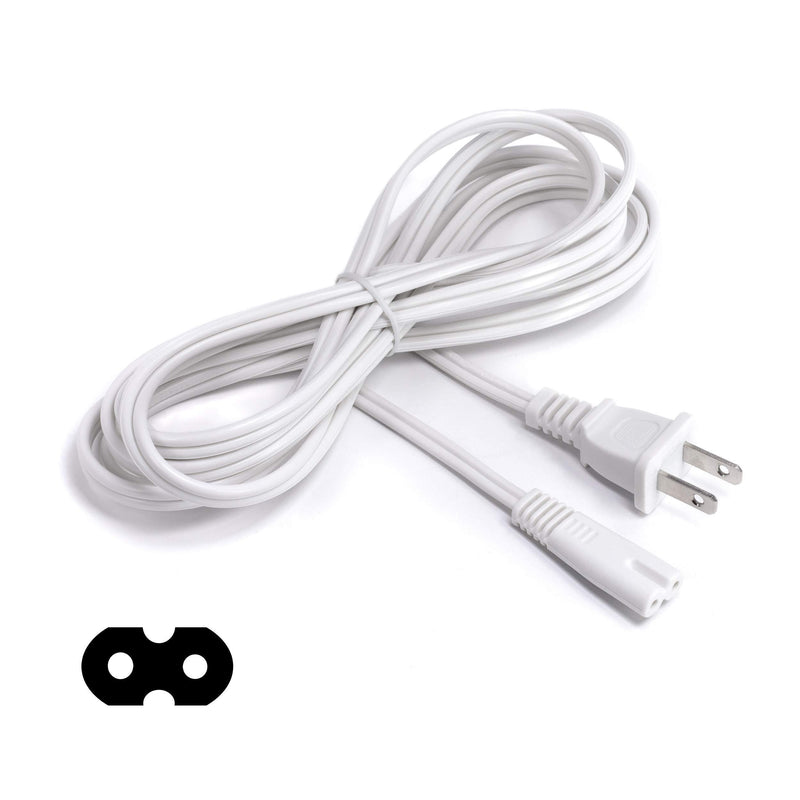 Figure 8 Power Cord (2 Prong) with Premium Quality Copper Wire Core - Non Polarized for Satellite, CATV, Game & Sony - NEMA 1-15P to C7 / IEC 320 - UL Listed - White, 10ft Power Cable 10 Feet (3 Meter)