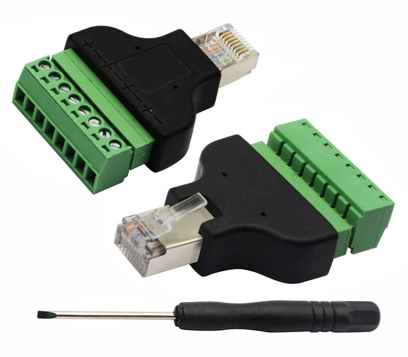 zdyCGTime RJ45 Male Plug to 8P 8C Female Bolt Screw Type terminals Ethernet Net Network Plug Cable for AV CCTV UTP DVR Cat5 Cat5e Cat6 Cat7 in-Line Coupler 300V 8A(2 Pack/M) Dividable/Male