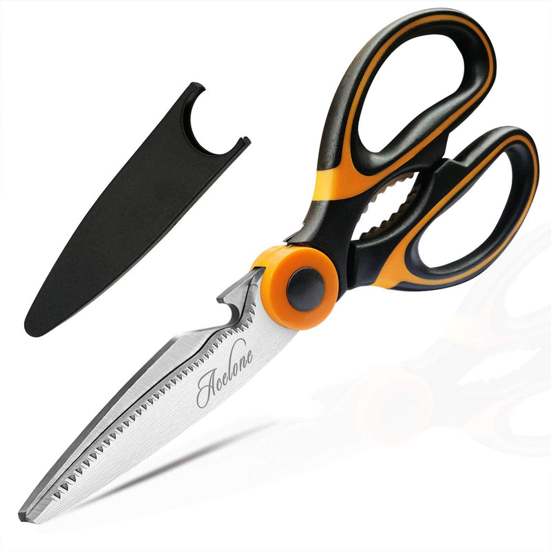 Kitchen Shears, Acelone Premium Heavy Duty Shears Ultra Sharp Stainless Steel Multi-function Kitchen Scissors for Chicken/Poultry/Fish/Meat/Vegetables/Herbs/BBQ… (Orange black) Orange black