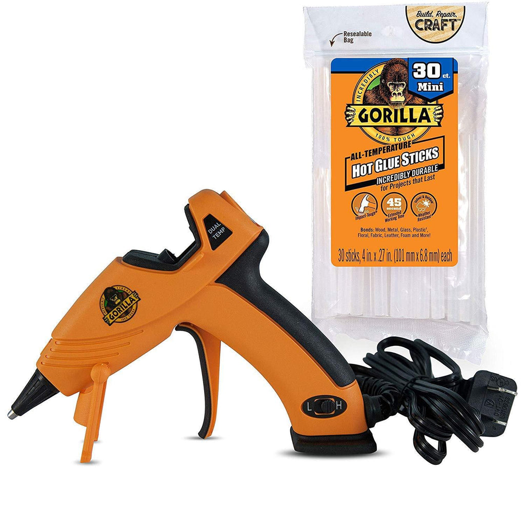 Gorilla Dual Temp Mini Hot Glue Gun Kit with 30 Hot Glue Sticks, (Pack of 1) 30 Sticks