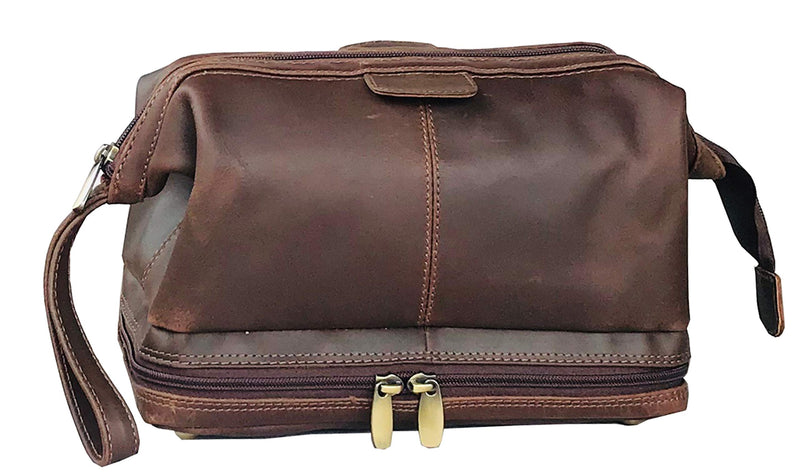 Genuine Buffalo Leather Unisex Toiletry Bag Travel Dopp Kit Made With High Class Buffalo Leather With 101 Year Warrenty With Replacement Classy Brown