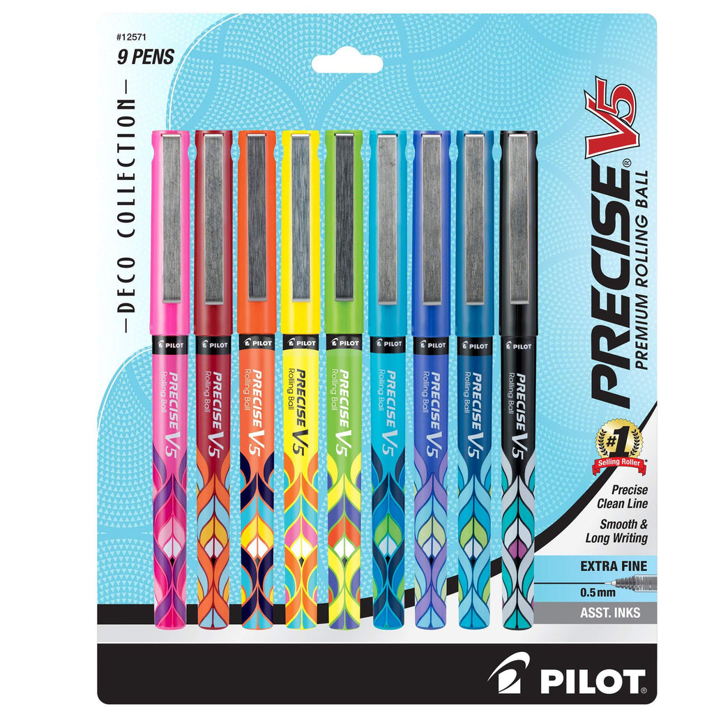 PILOT Precise V5 Stick Liquid Ink Rolling Ball Stick Pens, Extra Fine Point (0.5mm) Assorted Ink Colors, 9-Pack (12571)