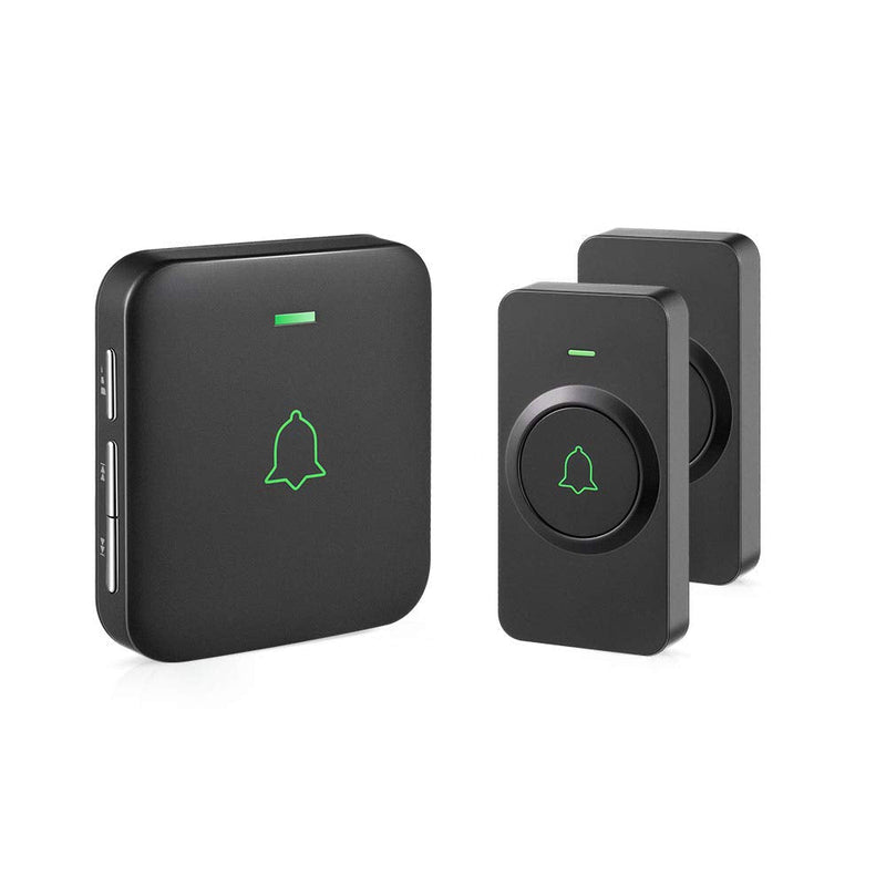 Wireless Door Bell, AVANTEK CB-21 Mini Waterproof Wireless Doorbell Operating at Over 1000 Feet, 2 Remote Buttons Can Have Different Tones, 52 Melodies, CD Quality Sound and LED Flash Black