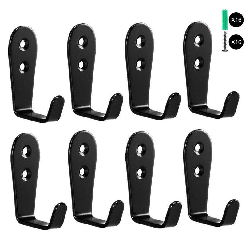 Flyisland Wall Hooks 8 Pcs, Coat Hooks Garage Hook Wall Mounted Hat Hangger Hooks Robe Hook Single Coat Hanger Heavy Duty (8 Pack, Black) 8 Pack