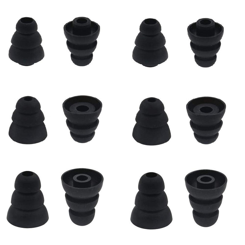 BLLQ 6 Pairs Replacement Triple Flange Ear Tips Earbuds Eartips Silicone Buds for Most in Ear Headphones (Sony Powerbeats Senso etc.) Black [Large Size] (3flange Tips L) Large