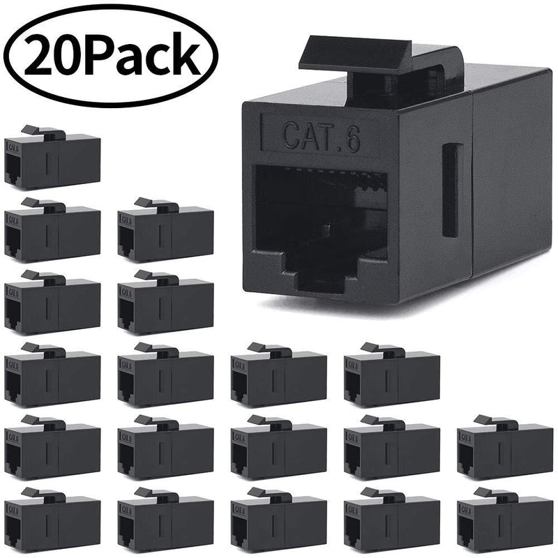 RJ45 Coupler, VANDESAIL Ethernet Coupler, RJ45 Keystone Jack Cat6 Coupler Female to Female (20Pack, CAT 6 Ethernet Coupler Extender) 20 Pack Black-20 Pack