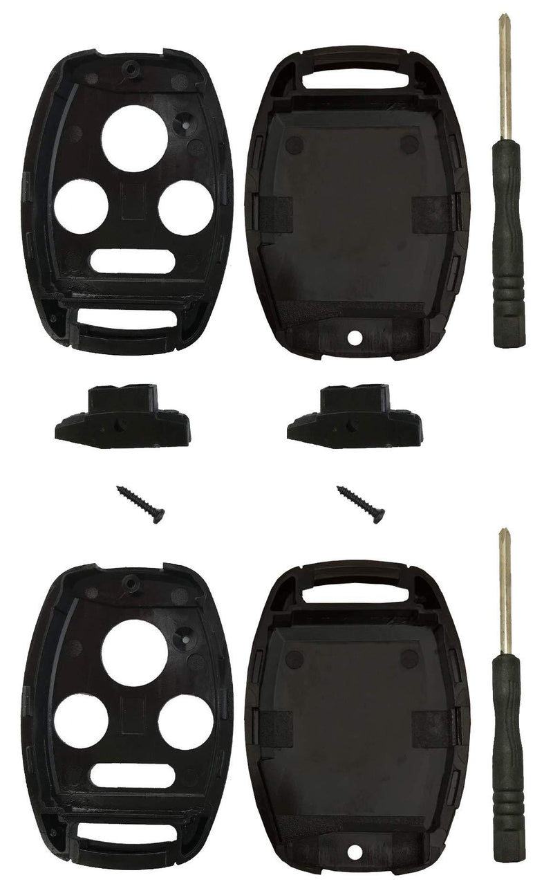 2 Pack Key Fob Shell Case Fit for Honda Accord Civic EX Pilot Keyless Entry Remote Key Housing Replacement with Free Screwdriver Casing Only (Black 2 Pack)