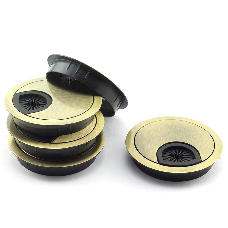 HJ Garden 5pcs 2-3/8 inch (60mm) Metal Desk Grommets for Managing and Hiding Wire Cord Cable Hole Cover Office PC Desk Cable Cord Organizer Zinc Alloy Cover Bronze 5