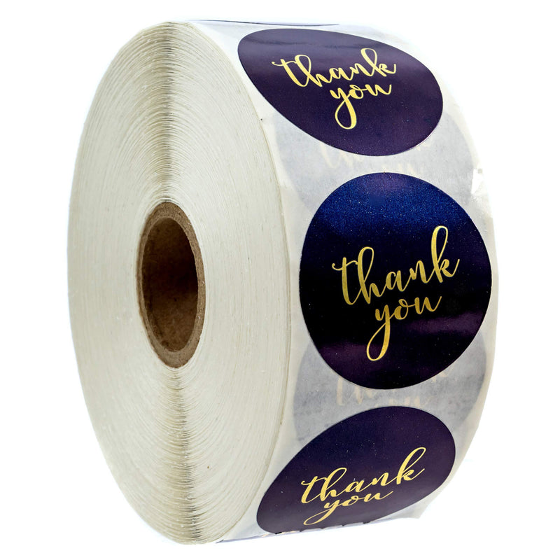 Navy and Gold Foil Thank You Stickers - 1.5" Circle Labels / 1000 per Pack /