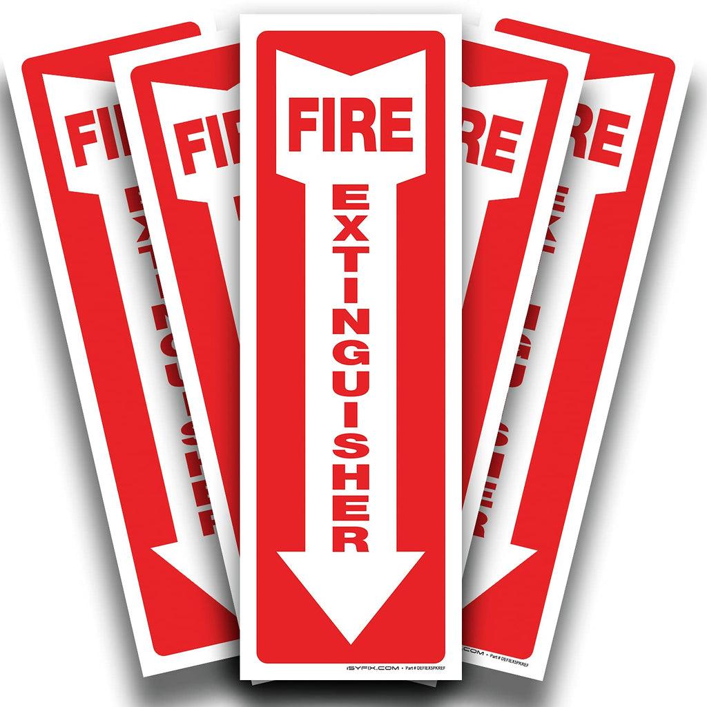 iSYFIX Fire Extinguisher Reflective Sticker Sign – 5 Pack 4x12 – Premium Self-Adhesive Vinyl, Laminated for Ultimate UV, Weather, Scratch, Water and Fade Resistance, Indoor and Outdoor STICKER REFLECTIVE