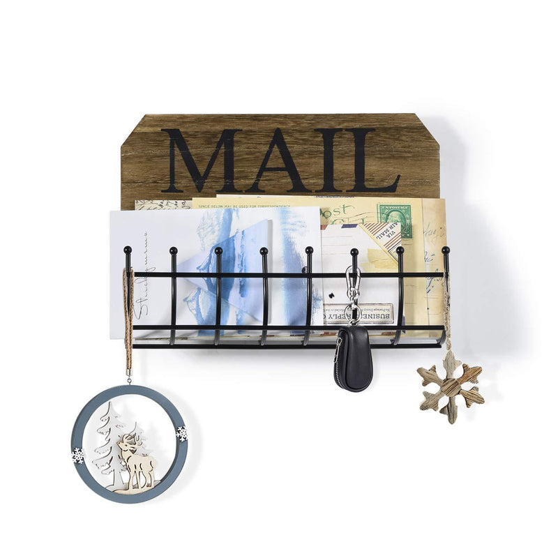 SRIWATANA Rustic Mail Holder Organizer, Key Holder Wall Mount Mail Sorter for Hallway Foyer and Home Decoration - Carbonized Black
