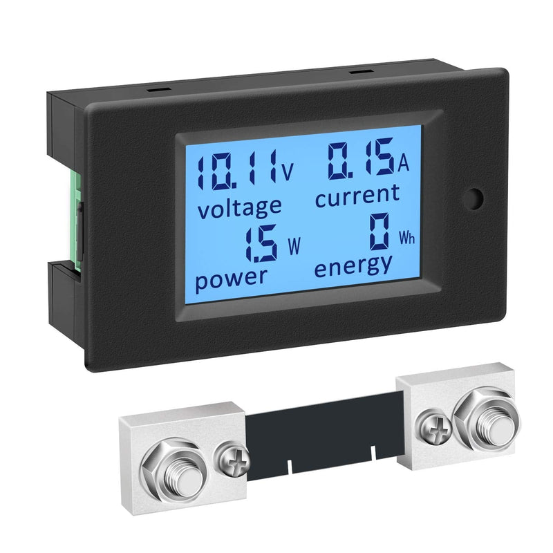 DC Power Meter, DROK 6.5-100V 100A 12V 24V 36V 48V 60V 72V Volt Amp Watt Meter, LCD Display Multimeter Voltage Current Energy RV Battery Monitor Voltmeter Ammeter Wattmeter Panel with 100A Shunt