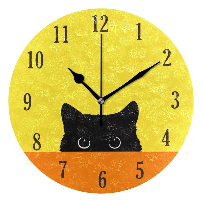 senya Cat Pattern Silent Round Wall Clock Decorative, Battery Operated Easy to Read for Indoor Living Room Bedroom Pattern 2