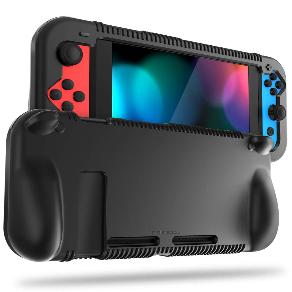 FINTIE Silicone Case Compatible with Nintendo Switch - Soft [Anti-Slip] [Shock Proof] Protective Cover with Ergonomic Grip Design, Drop Protection Grip Case (Black) Black