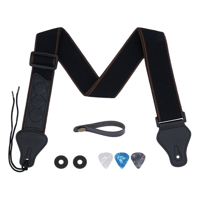 tifanso Guitar Strap, Soft Cotton Guitar Straps With 3 Pick Holders, Strap Button Headstock Adaptor, 1 Pair Strap Locks and 3 Guitar Picks Set For electric/Acoustic Guitar black