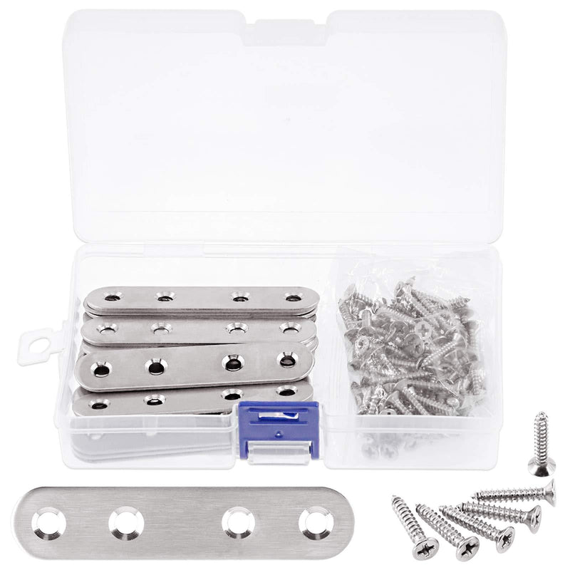 Glarks 20 Sets 80mm/3inch Stainless Steel Flat Straight Brace Brackets Mending Joining Plates Repair Fixing Bracket Connector and 80pcs Self Tapping Screws Set (80mm/3inch)