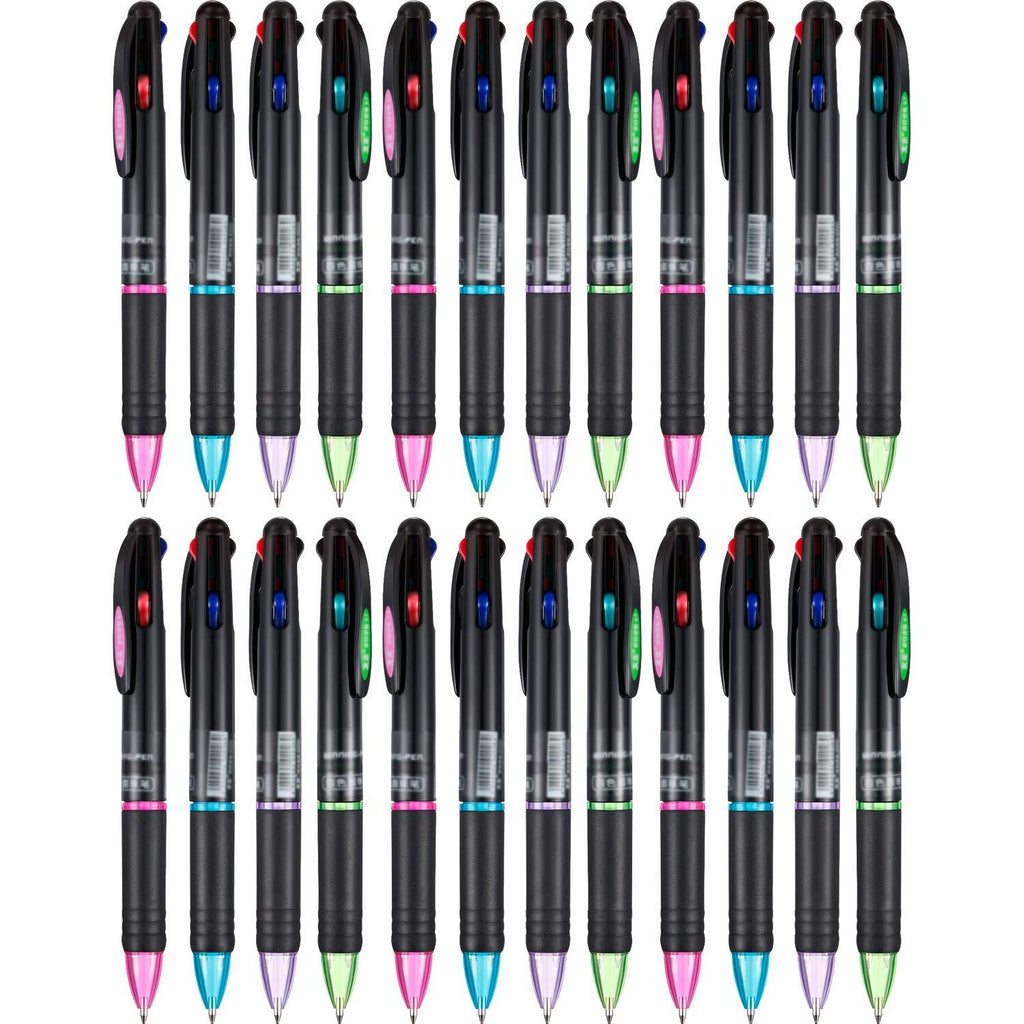 Jovitec 24 Pack Retractable Ballpoint Pens Multicolor Pens 4 Colors Ink Black, Blue, Red and Green Gel Ink Ball Point Pens