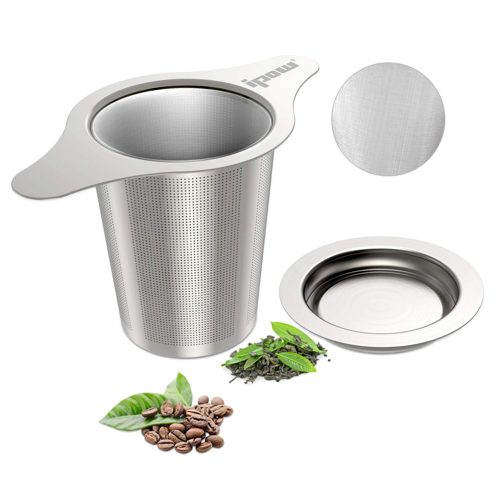 IPOW Upgraded 18/8 Stainless Steel Tea and Coffee Infuser Fine Mesh Filters Tea Strainer Steeper Double Handles for Hanging on Teapots, Mugs, Cups to steep Loose Leaf Tea and Coffee 1 Pack