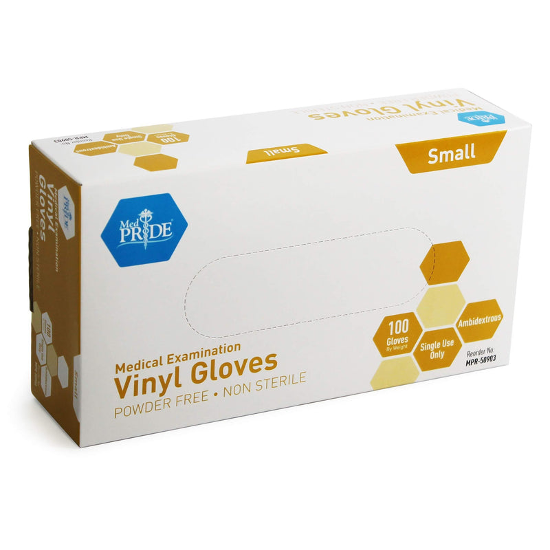 Medpride Medical Vinyl Examination Gloves (Small, 100-Count) Latex Free Rubber | Disposable, Ultra-Strong, Clear | Fluid, Blood, Exam, Healthcare, Food Handling Use | No Powder Small(Pack of 100)