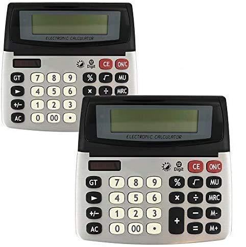 Emraw 12-Digit Dual Power Desktop Calculator with Adjustable Display Desk Calculators with Large LCD Display and Computer Keys Standard Function Scientific Handheld Office Calculator (Pack of 2)