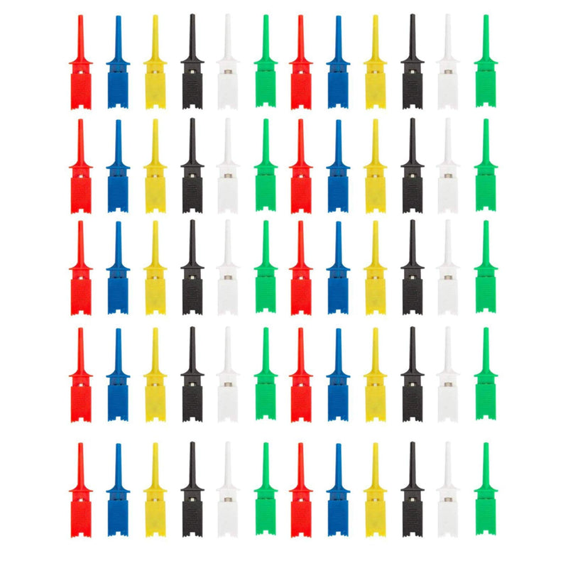 Clyxgs Mini SMD Ic Test Hook Clip Grabbers Probe Jumper for Electronic Experiment B53 Analyzer Clip 60Pcs(White red Black Blue Green Yellow)