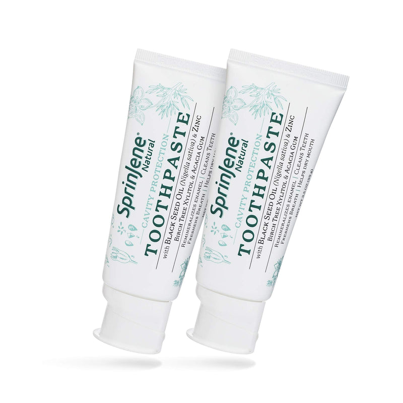 SprinJene Natural Toothpaste with Fluoride for Cavity Protection of Teeth and Gums Fresh Breath, Helps Dry Mouth, Vegan, Dye-Free, Preservatives Free, and SLS Free Toothpaste for Adults 3.5 Ounce (Pack of 2)