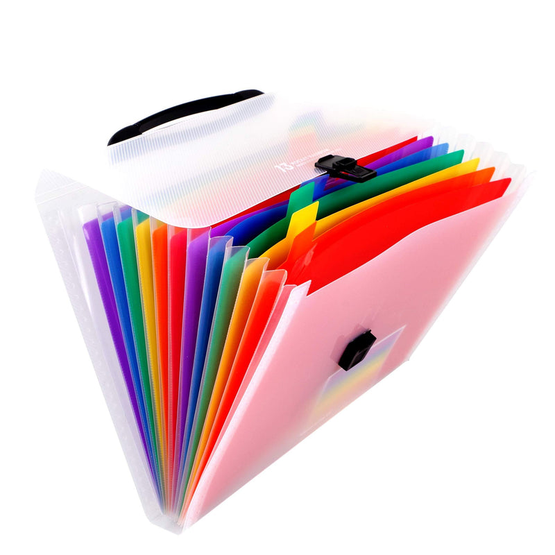 Expanding Files Folder 13 Pockets A4 Rainbow Accordion File Organizer,Index Handle File High Capacity Expanding Document Folder for Business Office Study(002) Rainbow-2