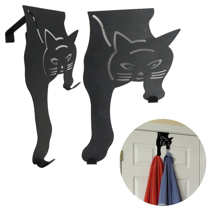 Evelots Kitty Cat Hanger Hooks - [Set of 2] 9.84 x 6 x 1.75 in, Black, Over The Door Metal Hanger, Space Saving, Compact Design, Rust-Free Black Coating, Home/Office/Storage | Home Accessories Set of 2