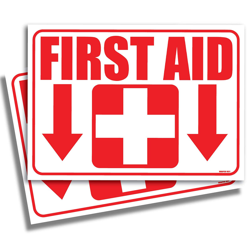 (2 Pack) First Aid Kit Sticker Sign Self Adhesive Decal 7"x10" for Office Warehouse or Business Emergency First Aid Kit Sign