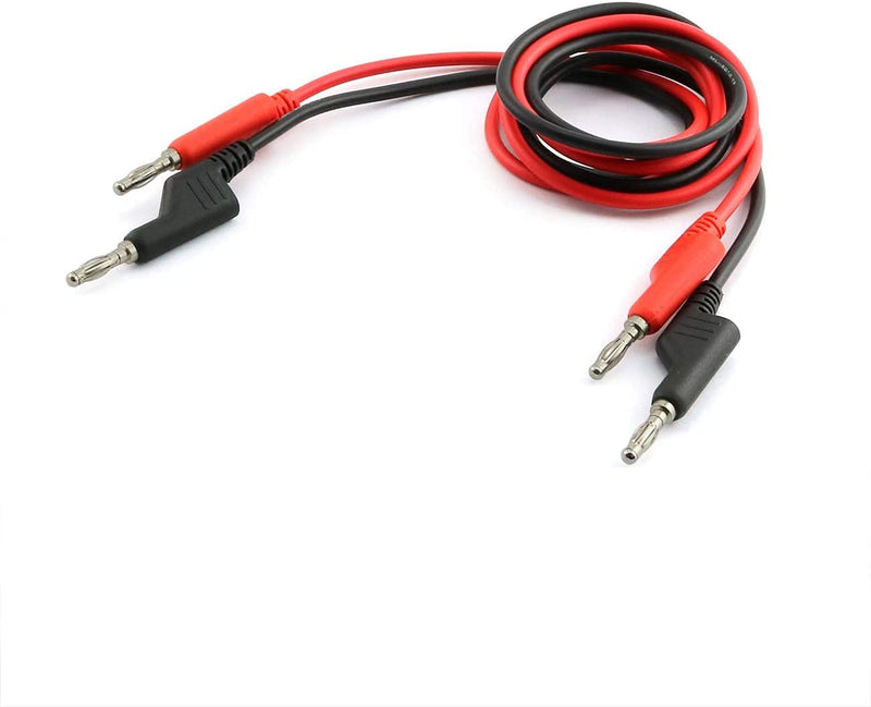 Longdex 2pcs/set 4mm Double Ended Stackable Banana Male Plug 15A Pure Copper Test Lead Cable Multimeter Testing Probe 1m (Black + Red)