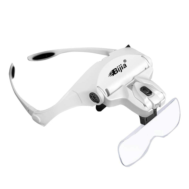 BIJIA Upgraded Version Headband Interchangeable(1.0X, 1.5X, 2.0X, 2.5X, 3.5X) Magnifying Glass with LED Lights for Close Work and Eyelash Extensions 9892B2:3AAA battery