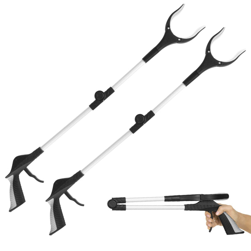 Vive Folding Reacher Grabber 32 Inch (2 Pack) - Extra Reach Extender - Heavy Duty Mobility Grip Hand Aid - Extra Long Handled Tool - Trash Litter Picker, Garbage Garden Nabber, Disabled Handicap Arm 2