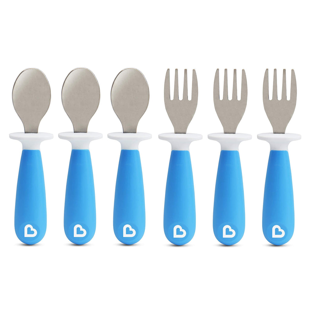 Munchkin 6 Count Raise Toddler Forks and Spoons, Blue, 12+ 6 Pack