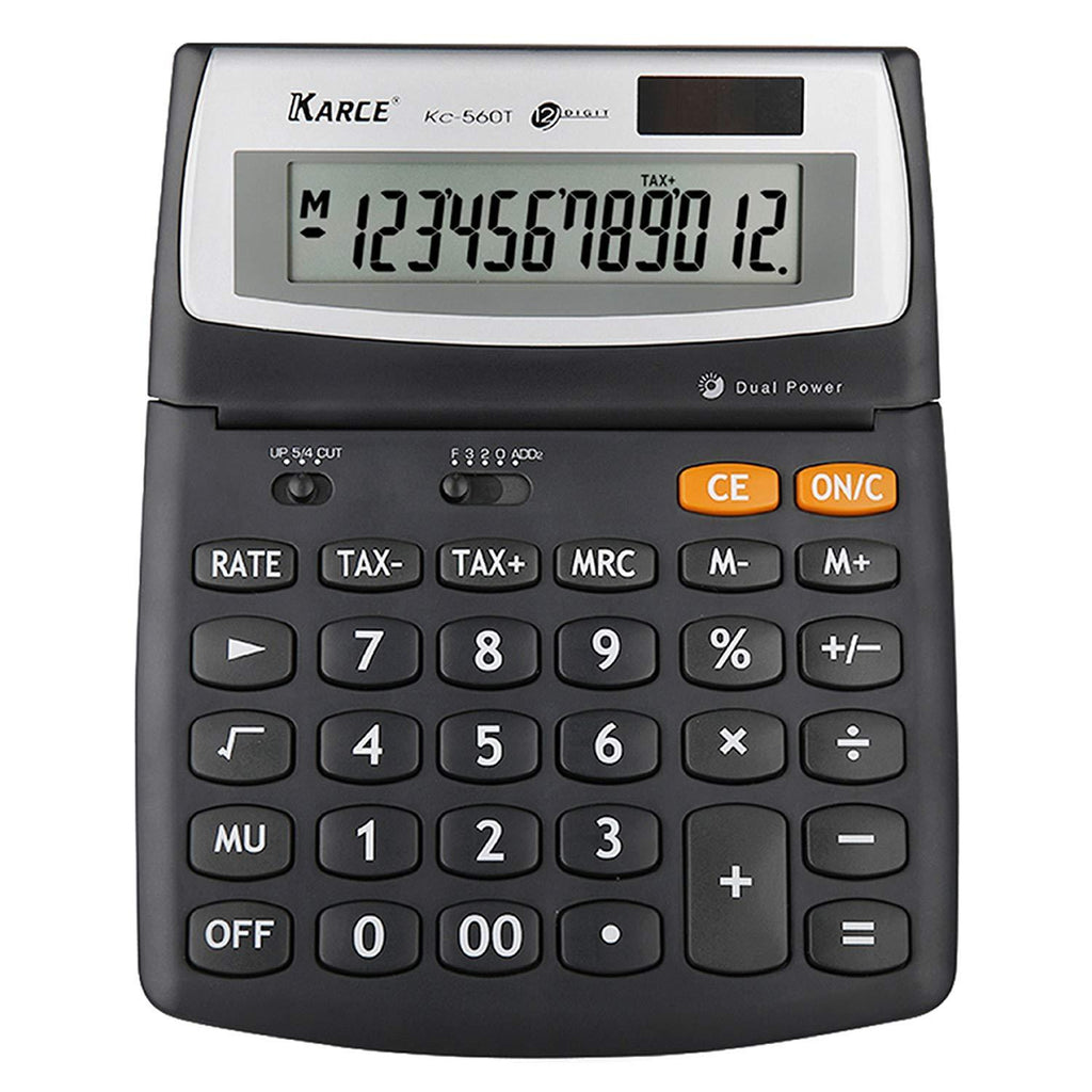 KARCE KC-560T-12, 12-Digits Large Desktop Tax Calculator, Black