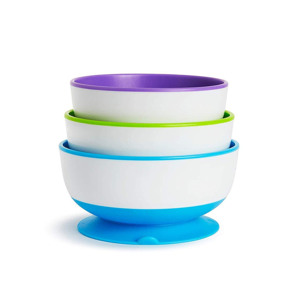 Munchkin Stay Put Suction Bowl, 3 Pack Purple, Green & Blue