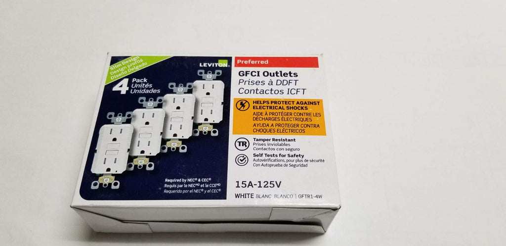 Leviton GFTR1-4W SmarTest Self-Test SmartlockPro Slim GFCI Tamper-Resistant Receptacle with LED Indicator, 15-Amp, 4-Pack, White