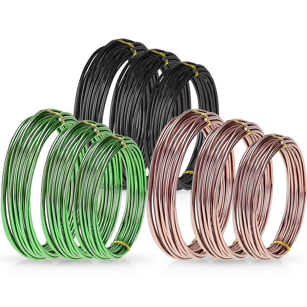 Zhanmai 9 Rolls Bonsai Wires Anodized Aluminum Bonsai Training Wire with 3 Sizes (1.0 mm, 1.5 mm, 2.0 mm), Total 147 Feet (Black, Brown, Green) black, brown, green