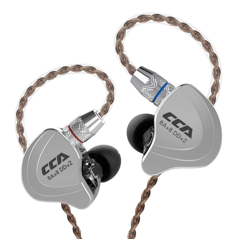 CCA C10 Five Drivers Hybrid in Ear Monitors in Each Side，HiFi 4BA 1DD High Resolution Earphones/Earbuds with 3.5mm Gold Plated Plug Detachable Cable 2pin 0.75mm Wired Earbuds(Black Without mic) No Mic C10 Black