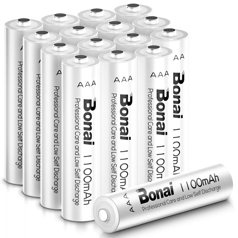 BONAI AAA Rechargeable Batteries 1.2V 1100mAh Ni-MH High-Capacity Triple-A Battery for Clocks, Remotes, Toys, Cameras, Flashlights, Games Controllers, E-Toothbrushes, Shavers, and More-16 Pack