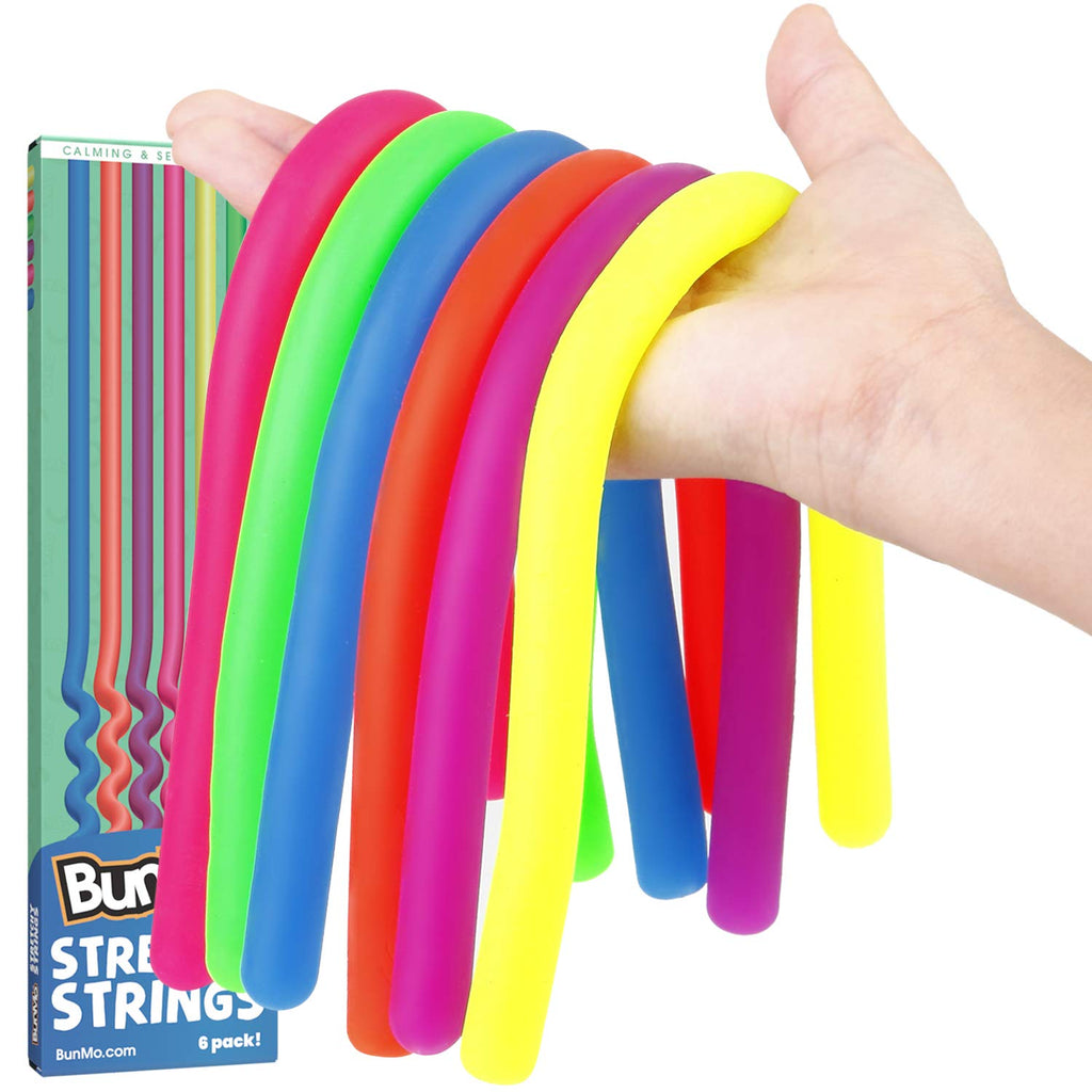 BunMo Stretchy Strings Fidget Toys 6PK - Calming Stocking Stuffers Stress and Anxiety Toys - Ideal Boys Stocking Stuffers or Girls Stocking Stuffers Stretchy Strings 6PK - Regular