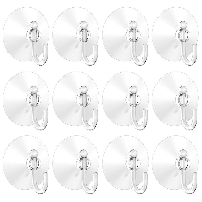 Suction Cup Hooks, 2.36Inches Strong Clear Cup Plastic Hooks, Heavy Duty Home Kitchen Bathroom Wall Window Hook Hangers(12Pack) Clear 6cm