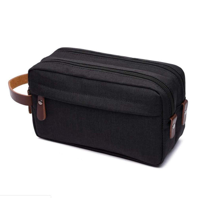 Tumecos Men’s Toiletry Bag Leather Waxed Canvas Shaving Dopp Kit Travel Accessories Organizer Bag (Black2) Black2