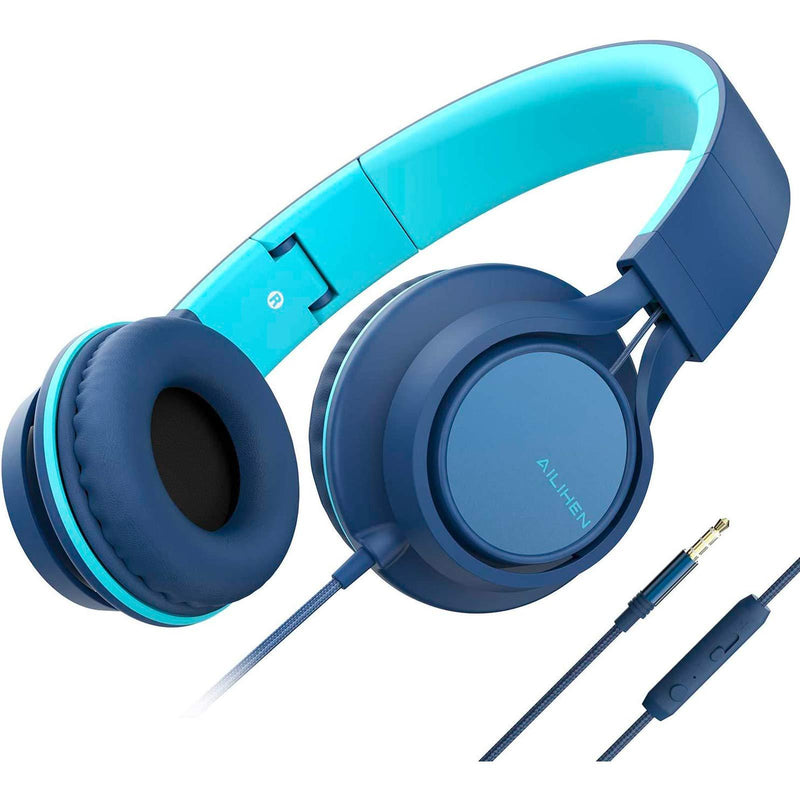 AILIHEN C8 (Upgraded) Headphones with Microphone and Volume Control Folding Lightweight Headset for Cellphones Tablets Smartphones Chromebook Laptop Computer PC Mp3/4 (Indigo) Indigo