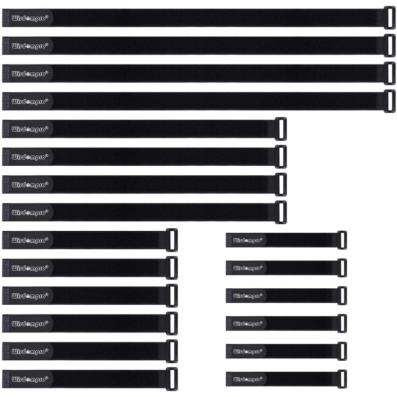 20 Pack (8 12 18 24 Inches) Hook and Loop Reusable Fastening Cable Tie Down Straps by Wisdompro - Reusable, Durable Functional Ties to Keep Your Home, Office, Workspace from Tangled Messes of Cords Mixed Size, 20 Pack