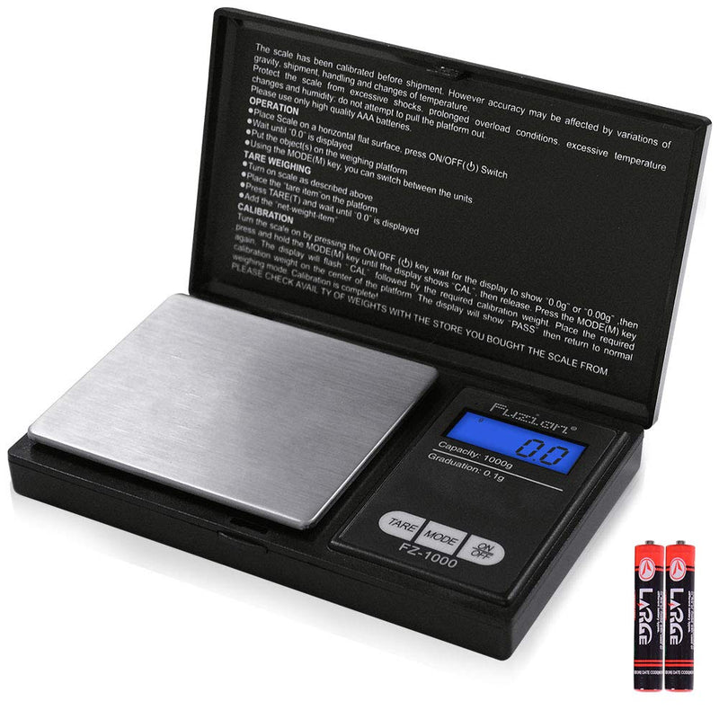 Fuzion Digital Pocket Scale 1000g/0.1g, Small Digital Scales Grams and Ounces, Herb Scale, Jewelry Scale, Portable Travel Food Scale( Battery Included ) Black 1000g × 0.1g