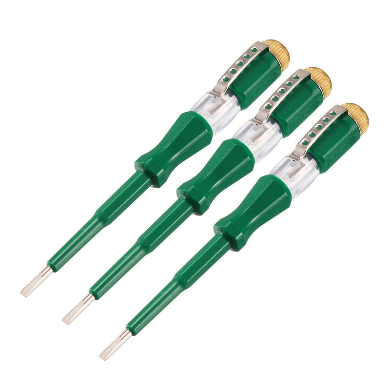 uxcell Voltage Tester AC 100-500V with 3mm Slotted Screwdriver with Clip for Circuit Test, Green, Pack of 3