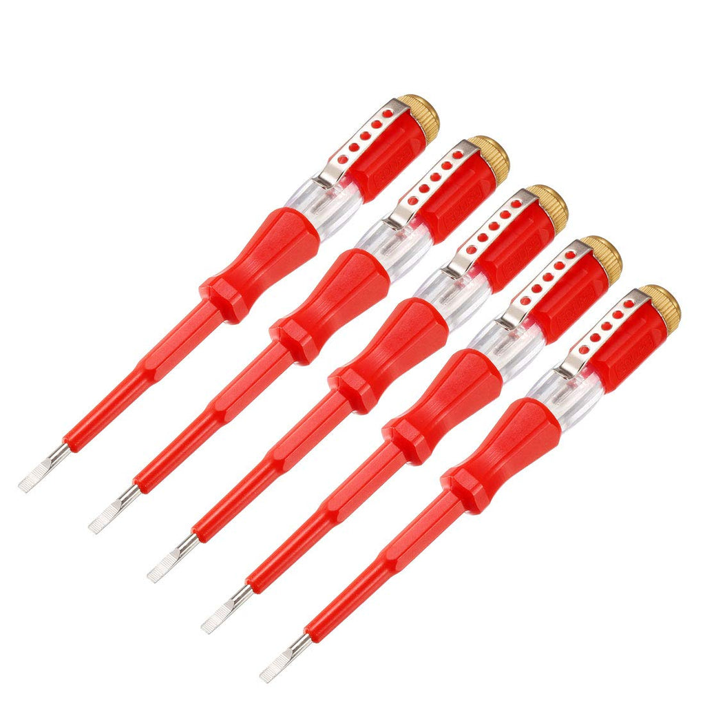 uxcell Voltage Tester AC 100-500V with 3mm Slotted Screwdriver with Clip for Circuit Test, Red, Pack of 5