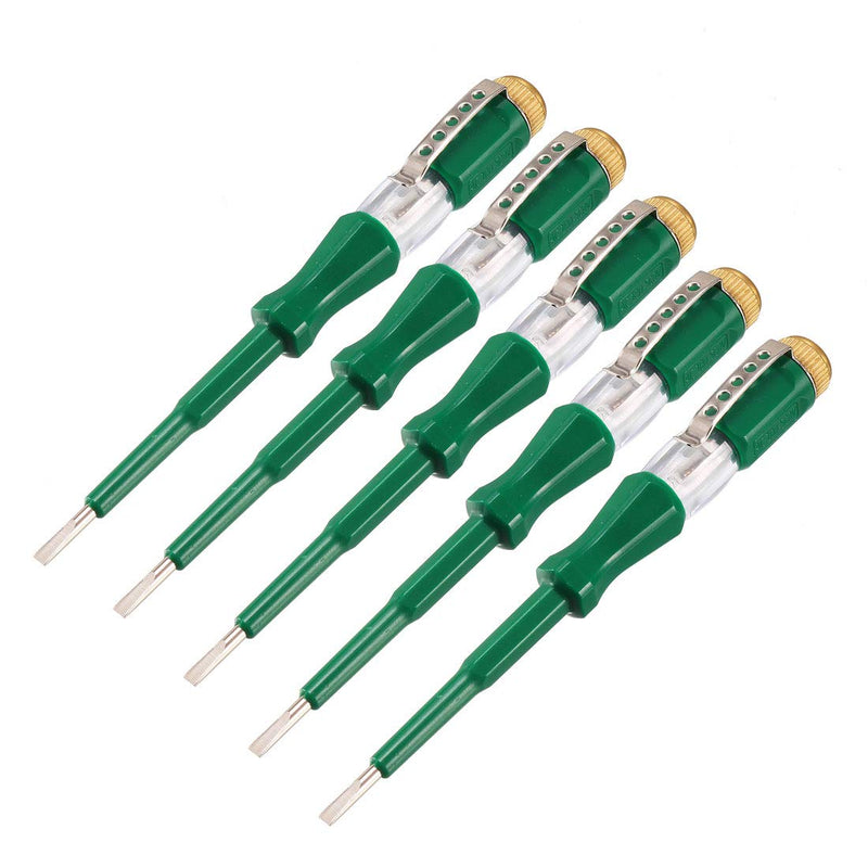 uxcell Voltage Tester AC 100-500V with 3mm Slotted Screwdriver with Clip for Circuit Test, Green, Pack of 5