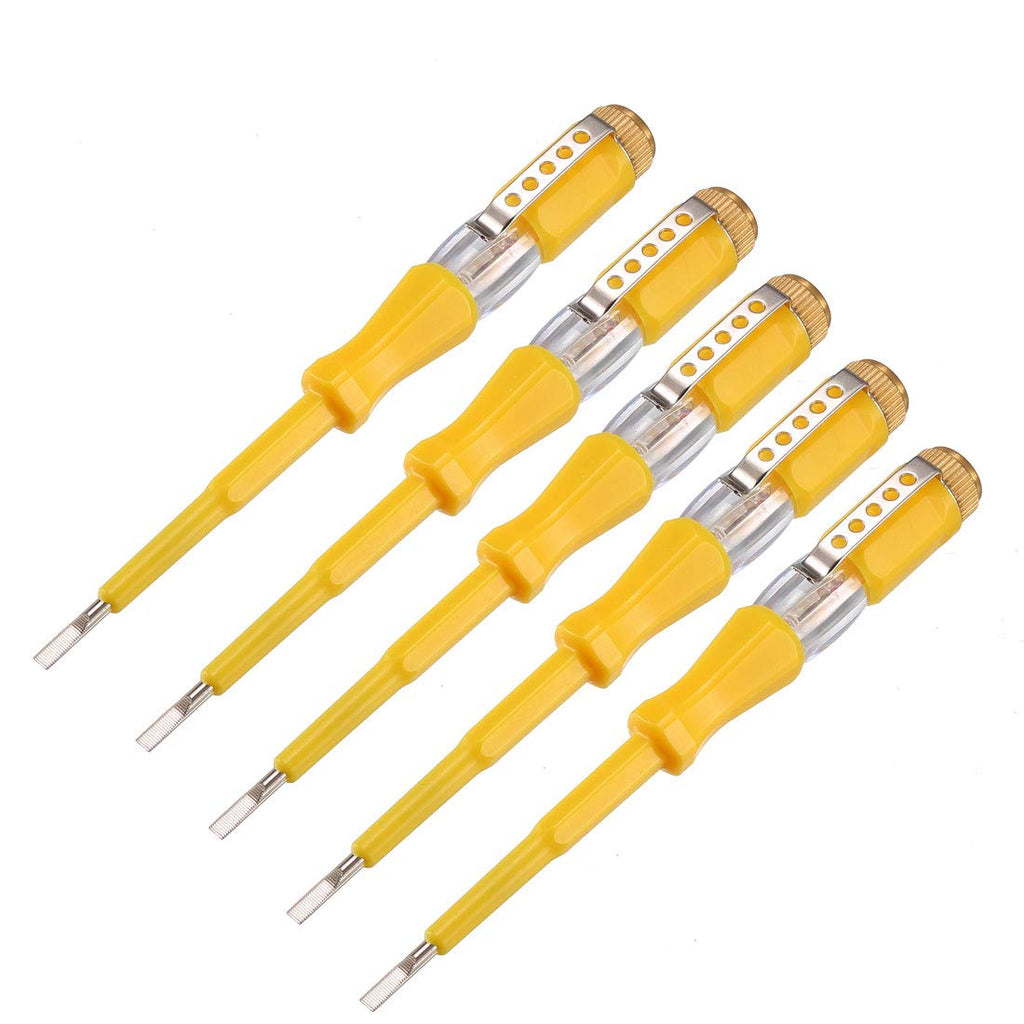 uxcell Voltage Tester AC 100-500V with 3mm Slotted Screwdriver with Clip for Circuit Test, Yellow, Pack of 5