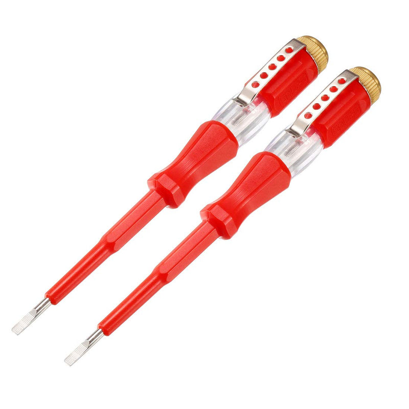 uxcell Voltage Tester AC 100-500V with 3mm Slotted Screwdriver with Clip for Circuit Test, Red, Pack of 2